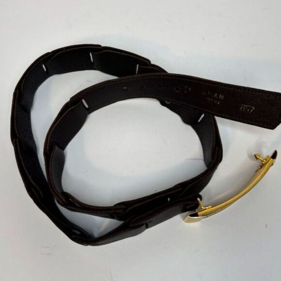 AM & M Brown Leather Gold Buckle Belt Womens - Picture 4 of 5